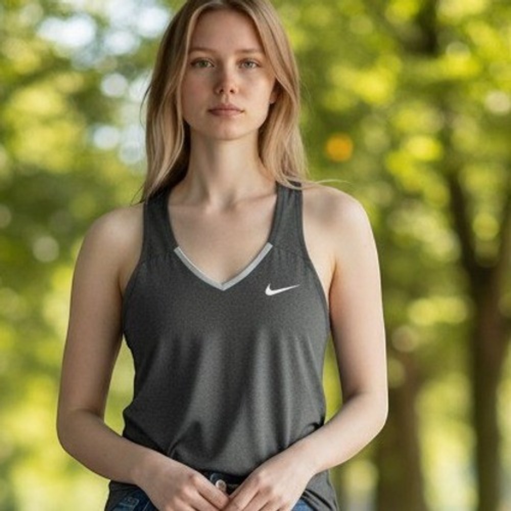 Nike Dri-FIT Athletic Tank Top Gray Womens Medium V-Neck Racerback Training Top